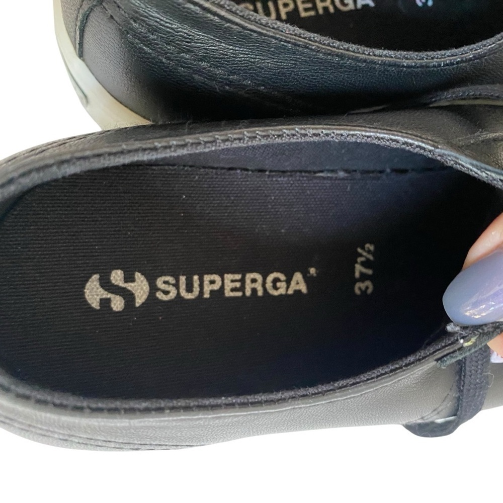Superga EUC 2790 Nappa Black Leather Platform Sneakers EU 37.5 SZ 6.5 - Picture 12 of 16
